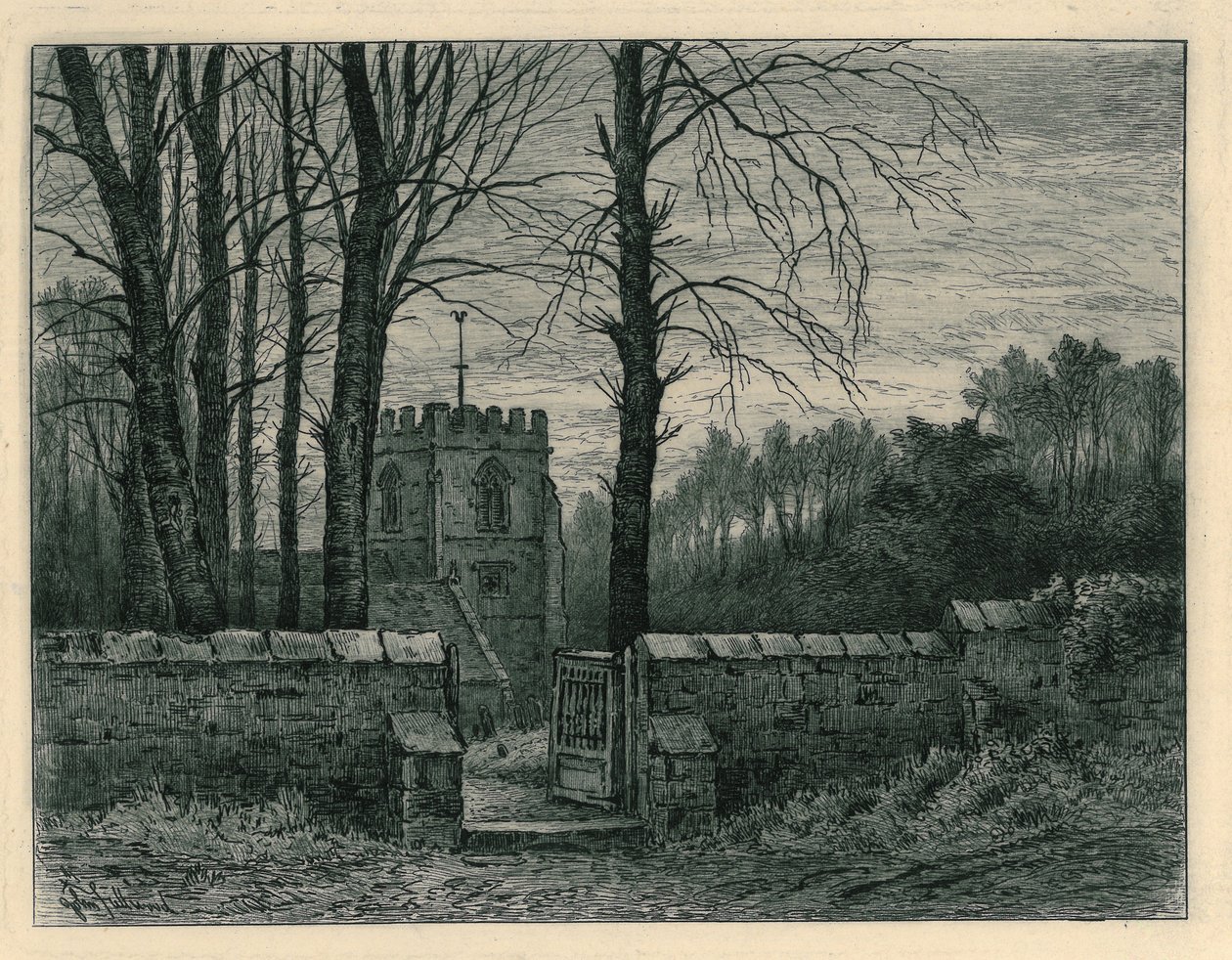 Tettenhall Church, a "Remnants Of Old Wolverhampton" I. kötetből. 1-37. sz., megjelent 1880 alkotó: John Fullwood