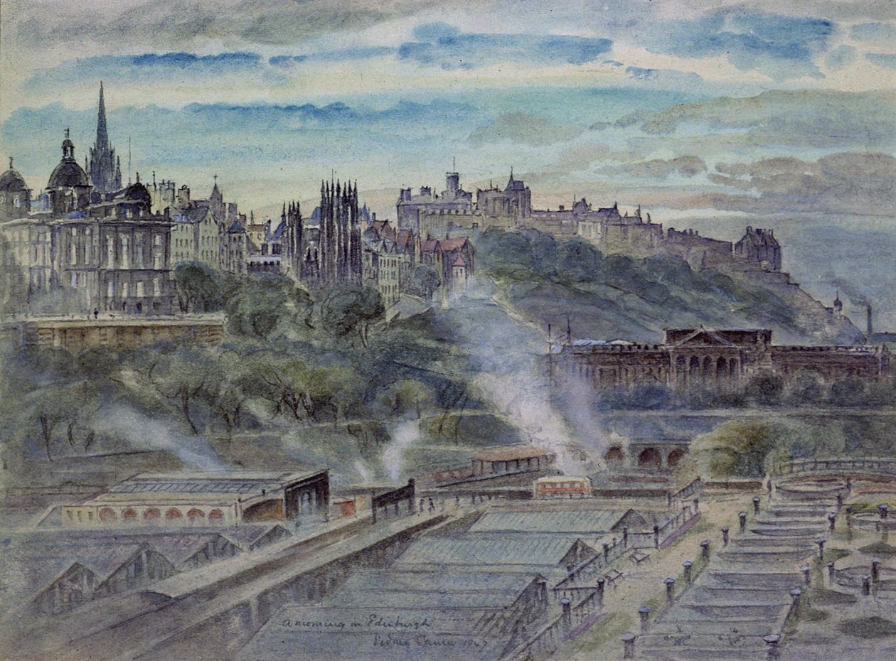 Edinburgh a Szent Antal-kápolna közeléből, Arthur székének északnyugati vállán, 19. század (akvarell) alkotó: John Gendall