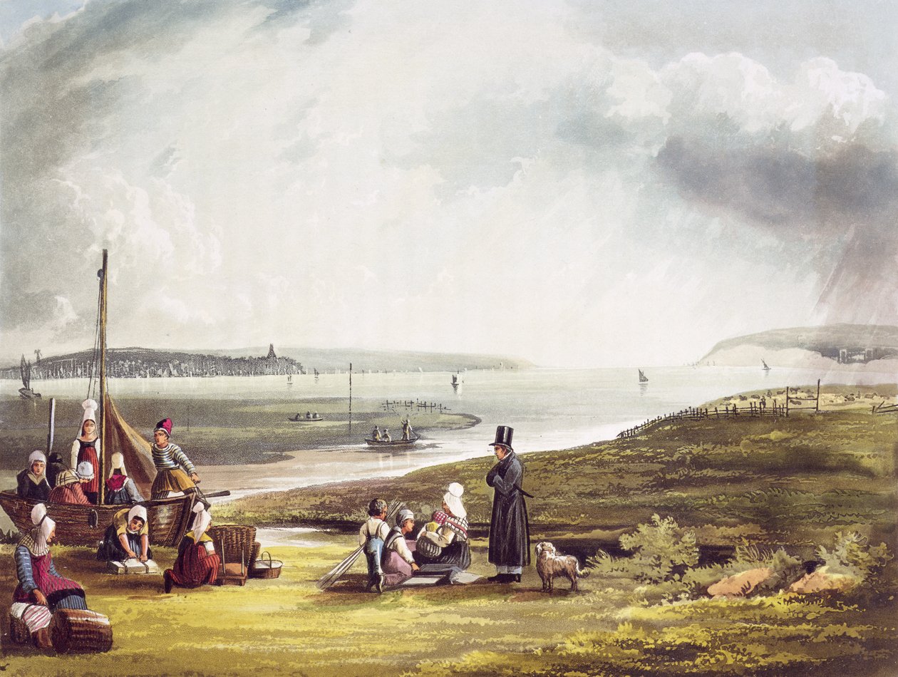 Quillebeuf, a "Nézetek a Szajnáról" című művéből, Thomas Sutherland (sz. 1785) metszetében, R. Ackermann (1764-1834) kiadásában, 1821 alkotó: John Gendall