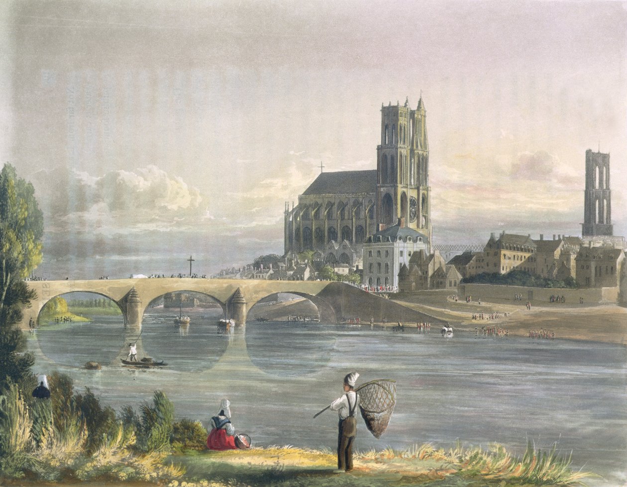 Mantes látképe, a "Szajna-parti nézetek" című műből, Thomas Sutherland (sz.1785) metszete, metszette R. Ackermann (1764-1834) 1821 alkotó: John Gendall