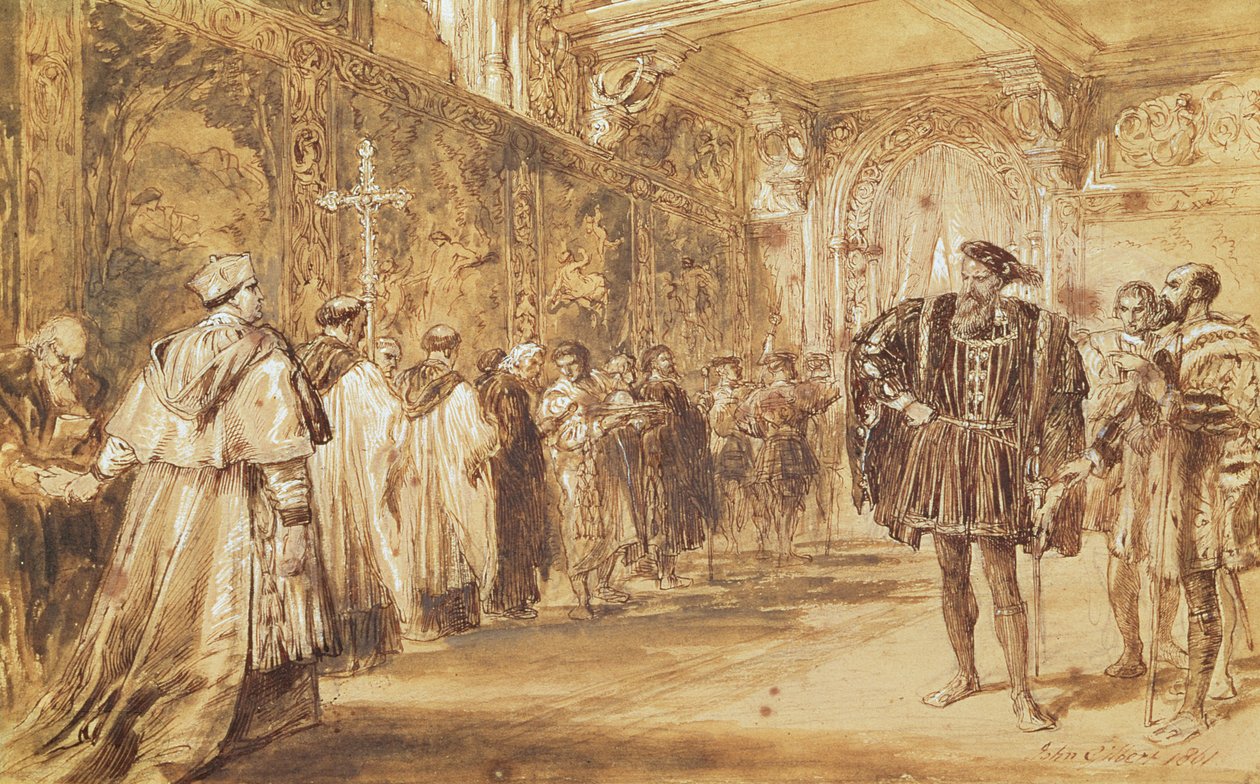 VIII. Henrik és Thomas Wolsey bíboros, 1861 (toll és tinta, papír) alkotó: John Gilbert