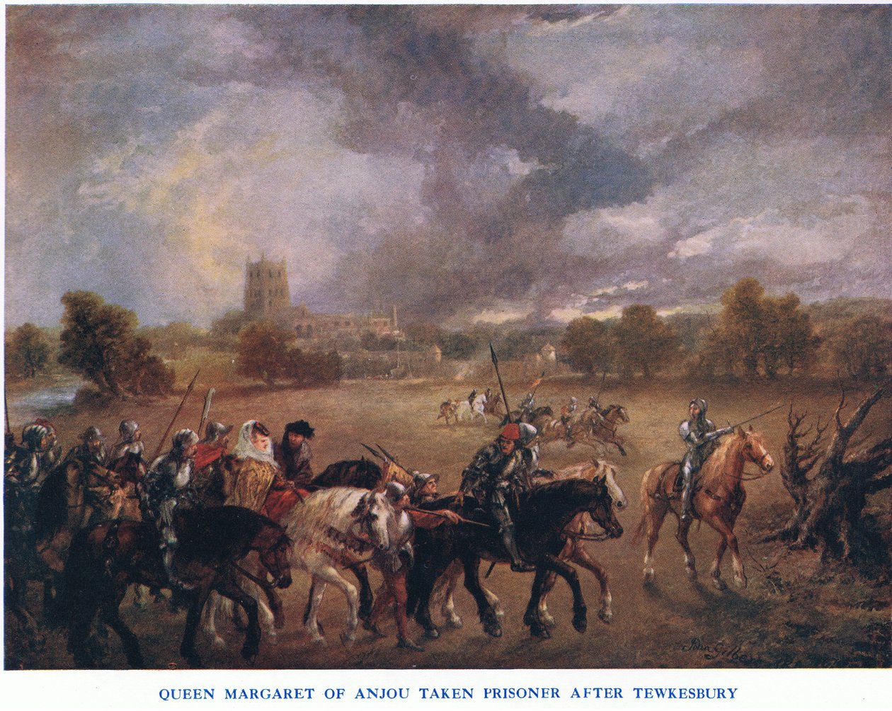 Anjou Margit királynő fogságba esett Tewkesbury után, a Waverley Book Company Limited által kiadott Cassells History of the British People-ből, 1940 körül alkotó: John Gilbert