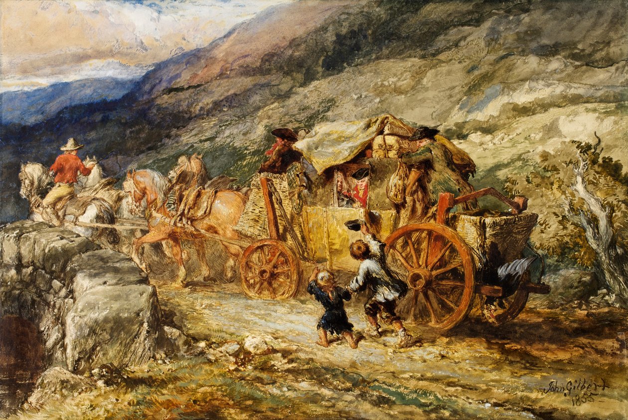 A múlt század színpadi edzője, 1855 (wc és gouache papíron) alkotó: John Gilbert