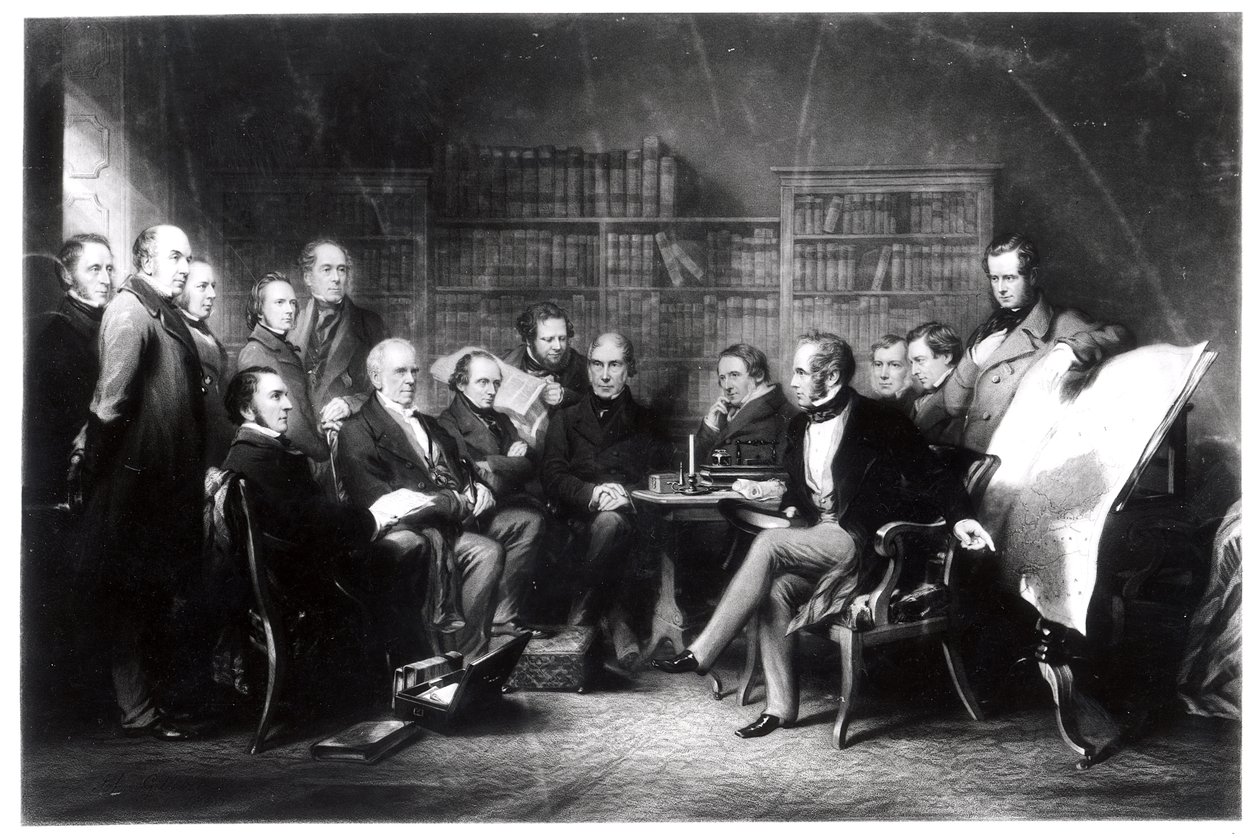 Az Aberdeeni Kabinet dönt a krími expedícióról, William Walker metszete, 1857. alkotó: John Gilbert