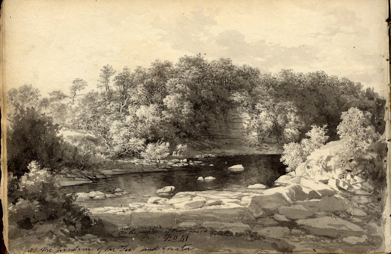 At the Junctions of the Tees and Greta (tus (fekete) és ceruza, papír) alkotó: John Glover