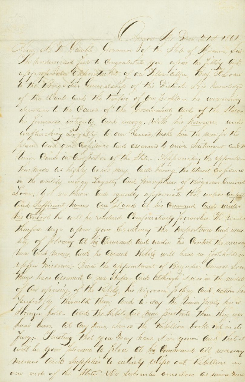 Petíció a milíciák finanszírozására és ellátására Benjamin Loan tábornok alatt alkotó: John H.C. Curtis