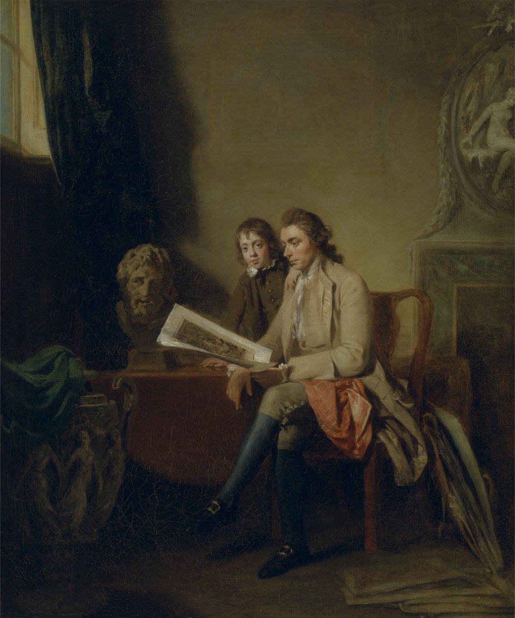 Egy férfi és egy fiú portréja a nyomatokat nézi alkotó: John Hamilton Mortimer