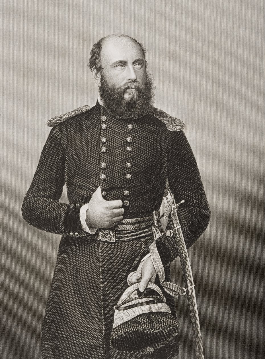 H.R.H. György herceg (1819-1904) Cambridge 2. hercege, metszett D.J. Pound egy fényképről, a „The Drawing-Room of Eminent Personages, Volume 2”, Londonban, 1860. alkotó: John Jabez Edwin Paisley Mayall
