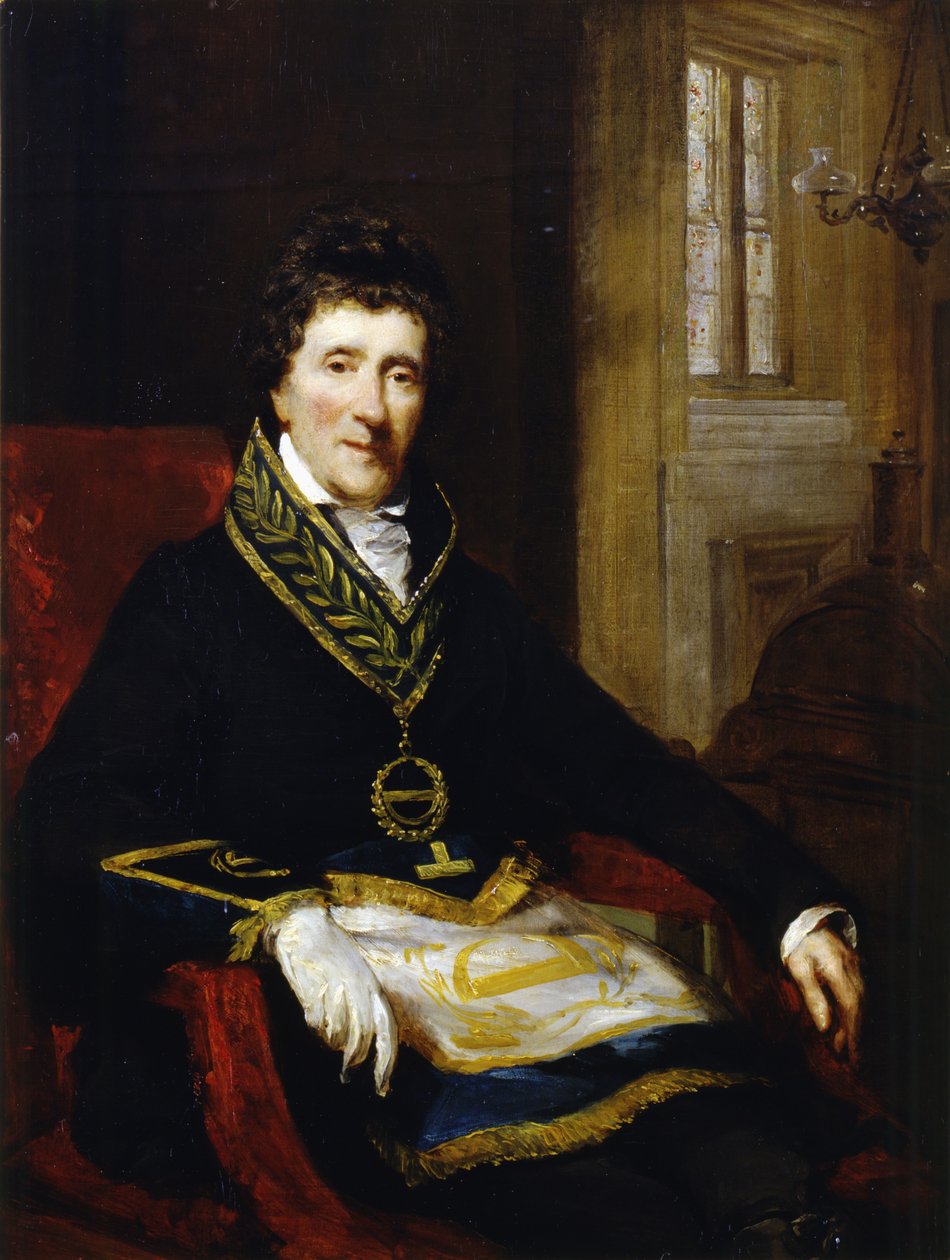 Sir John Soane, szabadkőműves öltözetben, mint nagyfelügyelő és a Munkák Tanácsának elnöke, 1828-29. alkotó: John Jackson
