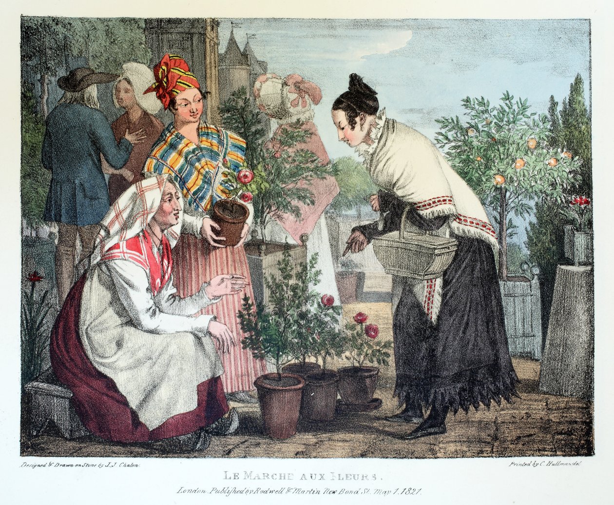 Le Marche aux Fleurs, Rodwell és Martin kiadója, 1820 alkotó: John James Chalon