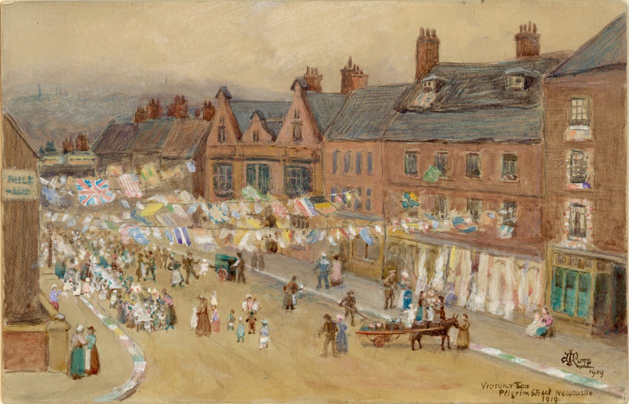 Győzelmi tea, Pilgrim Street, 1919 (bc, ceruza és wc, papír) alkotó: John Joseph Potts