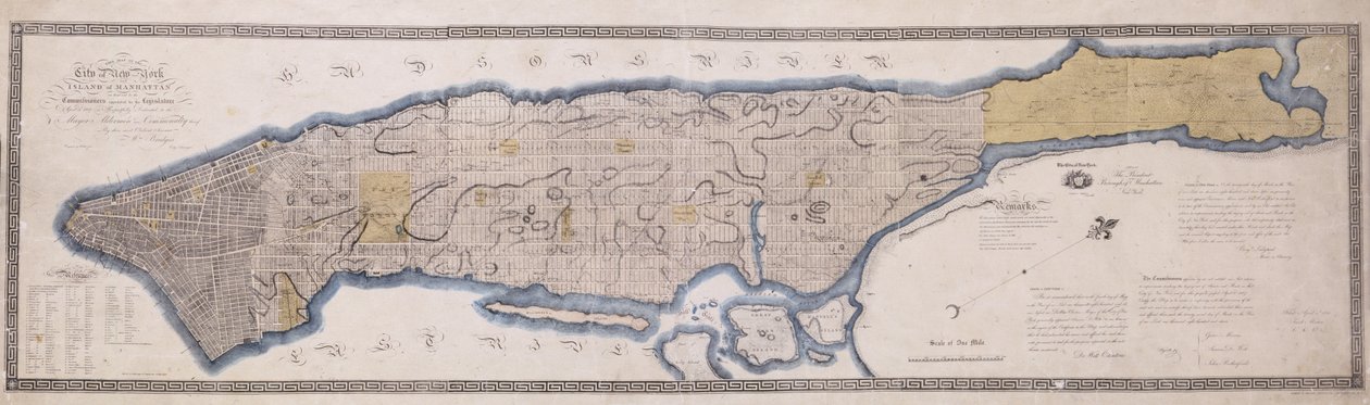 Biztos terv, New York város térképe, az 1807. április 3-án elfogadott törvényhozás által kinevezett biztosok által, P. Maverick vésette, 1811 (litográfia, tinta, színes mosás.) alkotó: John Jr. Randel