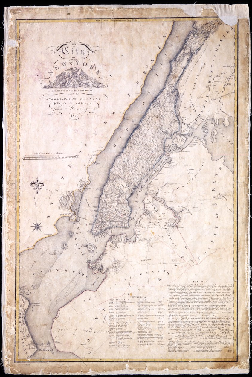 New York városa, ahogy azt a környező ország biztosai, titkáruk és felmérőjük, John Randel, Jr. meghatározta, 1814, 1814 (Toll és tinta, akvarell papíron.) alkotó: John Jr. Randel