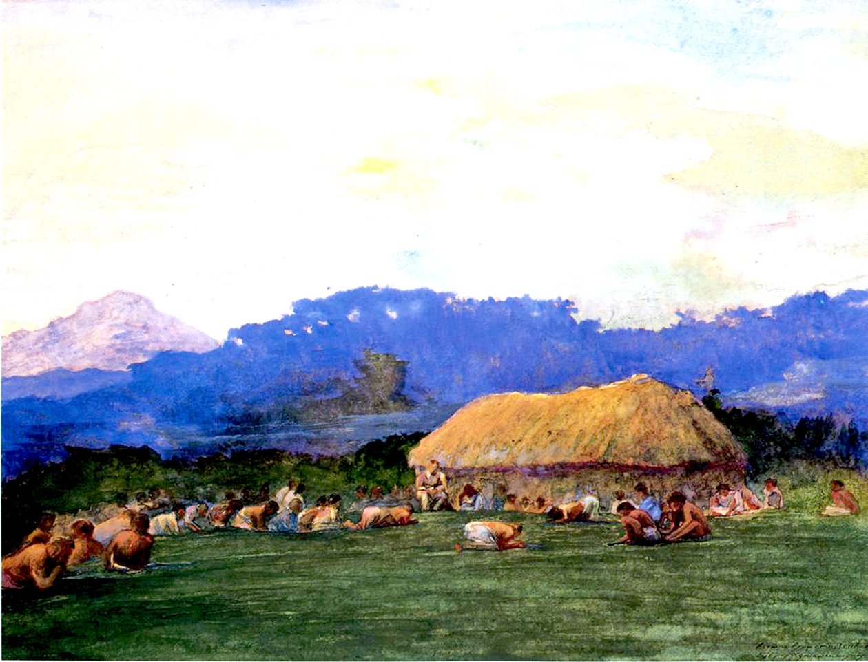 Esti ima Ördögországban, Fidzsi-szigeteken, 1891 (wc és gouache papíron) alkotó: John La Farge or Lafarge