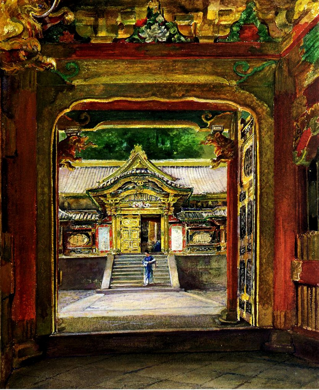 A 3. kapu, Iyemitsu templom, Nikko, Japán, 1886 körül (wc és gouache papíron) alkotó: John La Farge or Lafarge