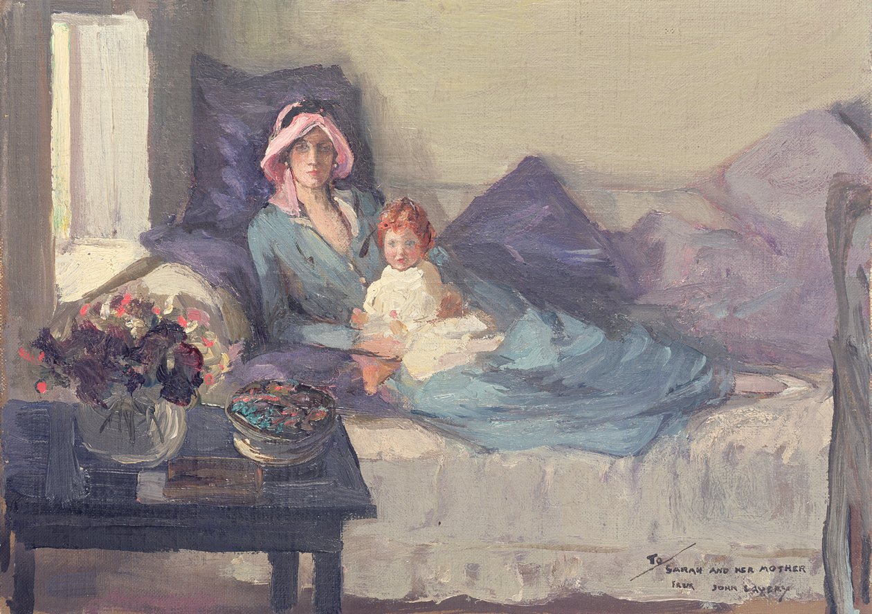Mrs. Winston Churchill lányával, Sarah-val 1914 után alkotó: John Lavery