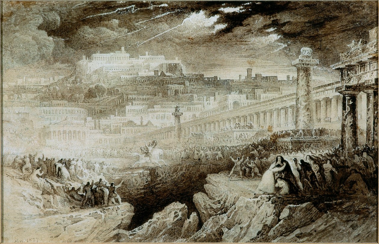 Marcus Curtius (ceruza és WC papíron) alkotó: John Martin