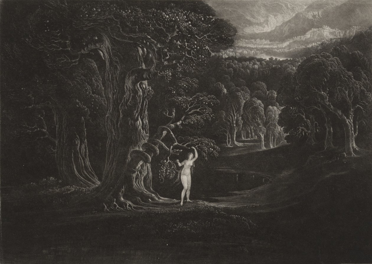 Sátán megkísértő Éva, 1827 körül (mezzotint) alkotó: John Martin