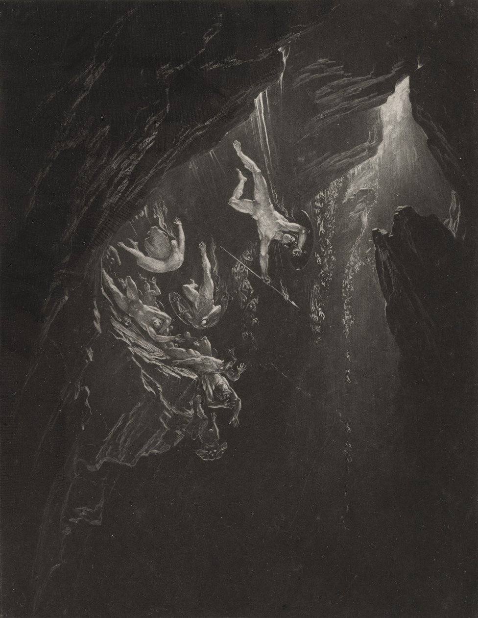 A lázadó angyalok bukása, 1827 körül (mezzotint) alkotó: John Martin