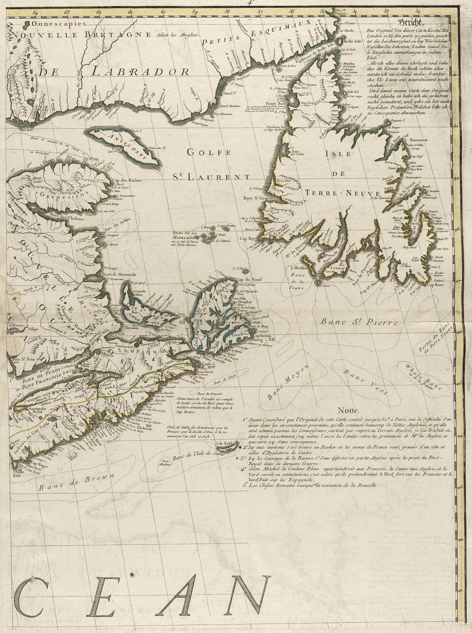 Az amerikai brit és francia uradalmak térképe, 1756 (metszet körvonalszínnel papíron) alkotó: John Mitchell