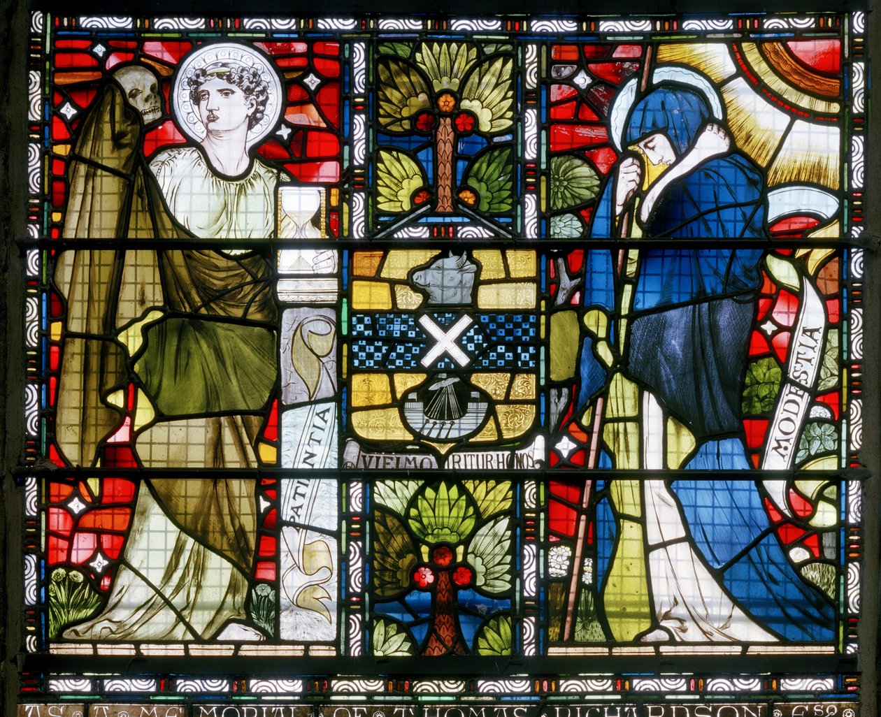Paisley Abbey, Cottire & Co, John Moyr Smith, Patience & Modesty, 1873 alkotó: John Moyr attr.to Smith