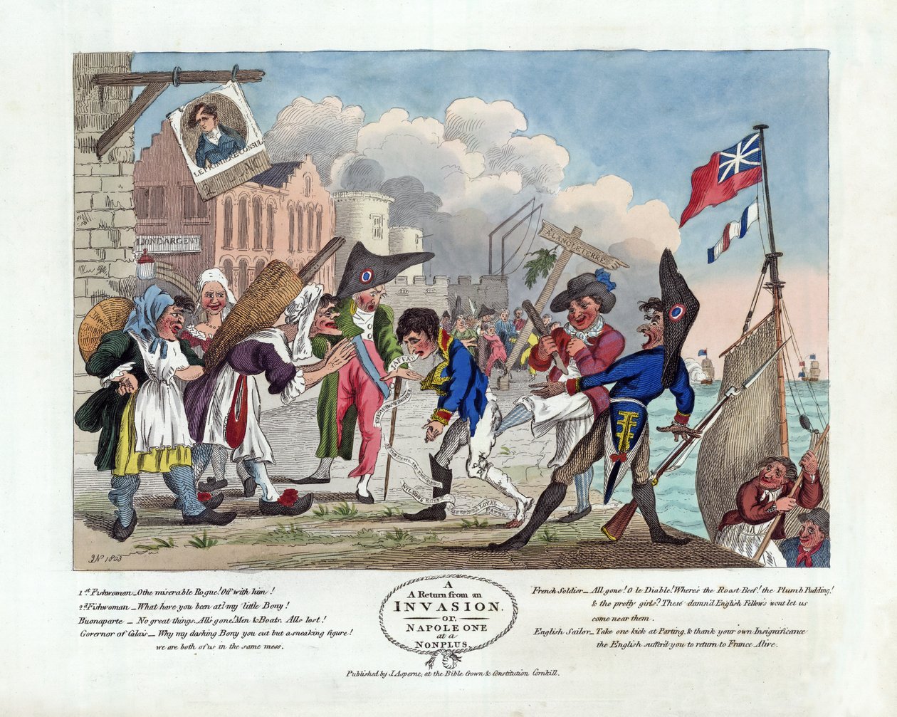 A Return From An Invasion, avagy Napoleon at a Nonplus, 1803-ban megjelent (kézzel színezett rézkarc) alkotó: John Nixon