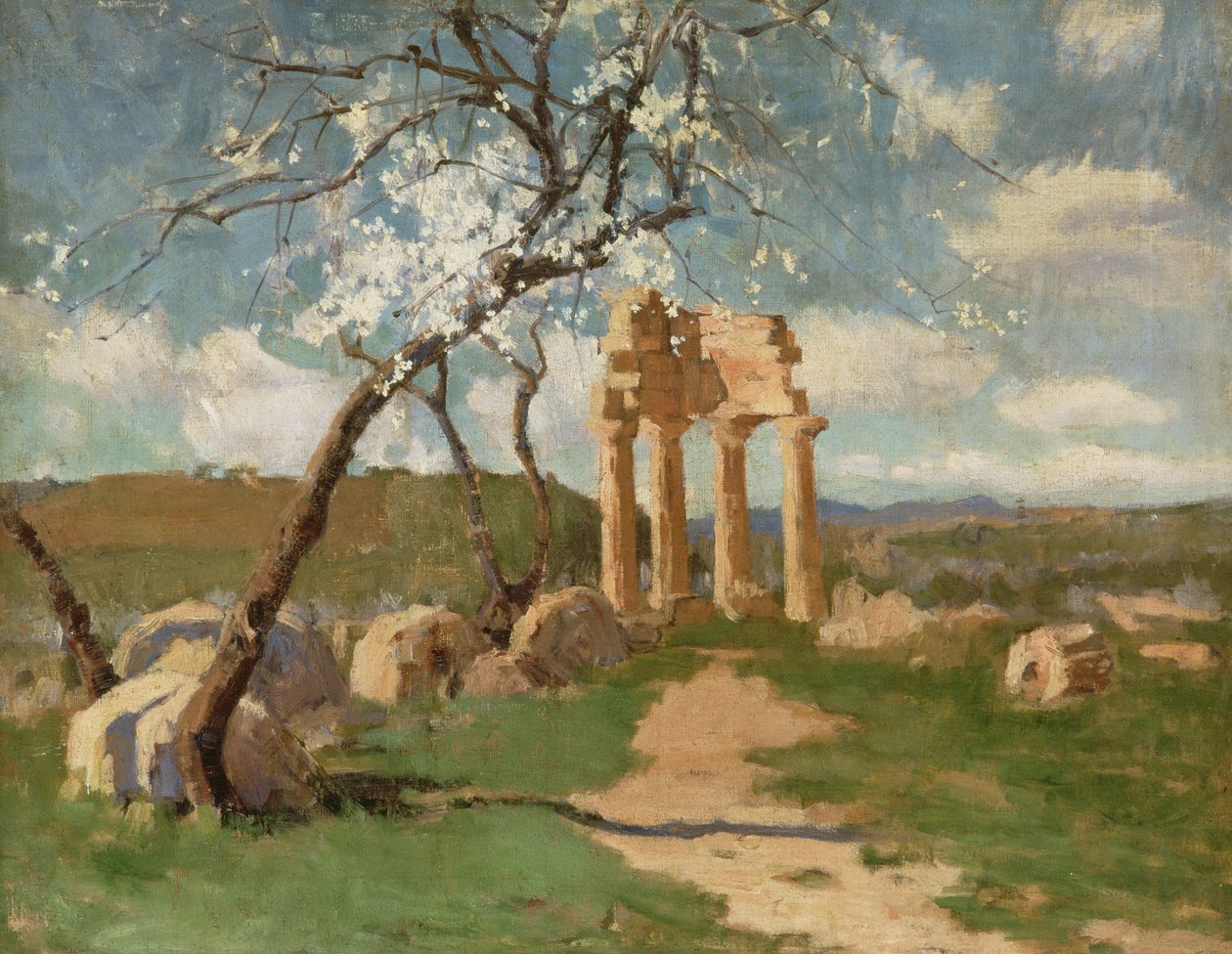 Mandulafák és romok, Szicília, 1887 körül alkotó: John Russell