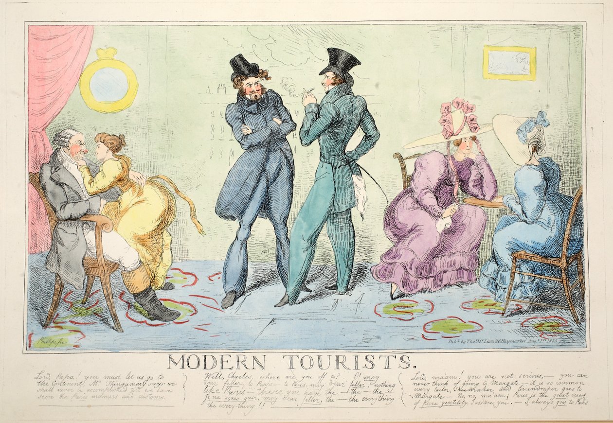 Modern turisták, pub. 1835 (kézzel színezett metszet) alkotó: John Phillips