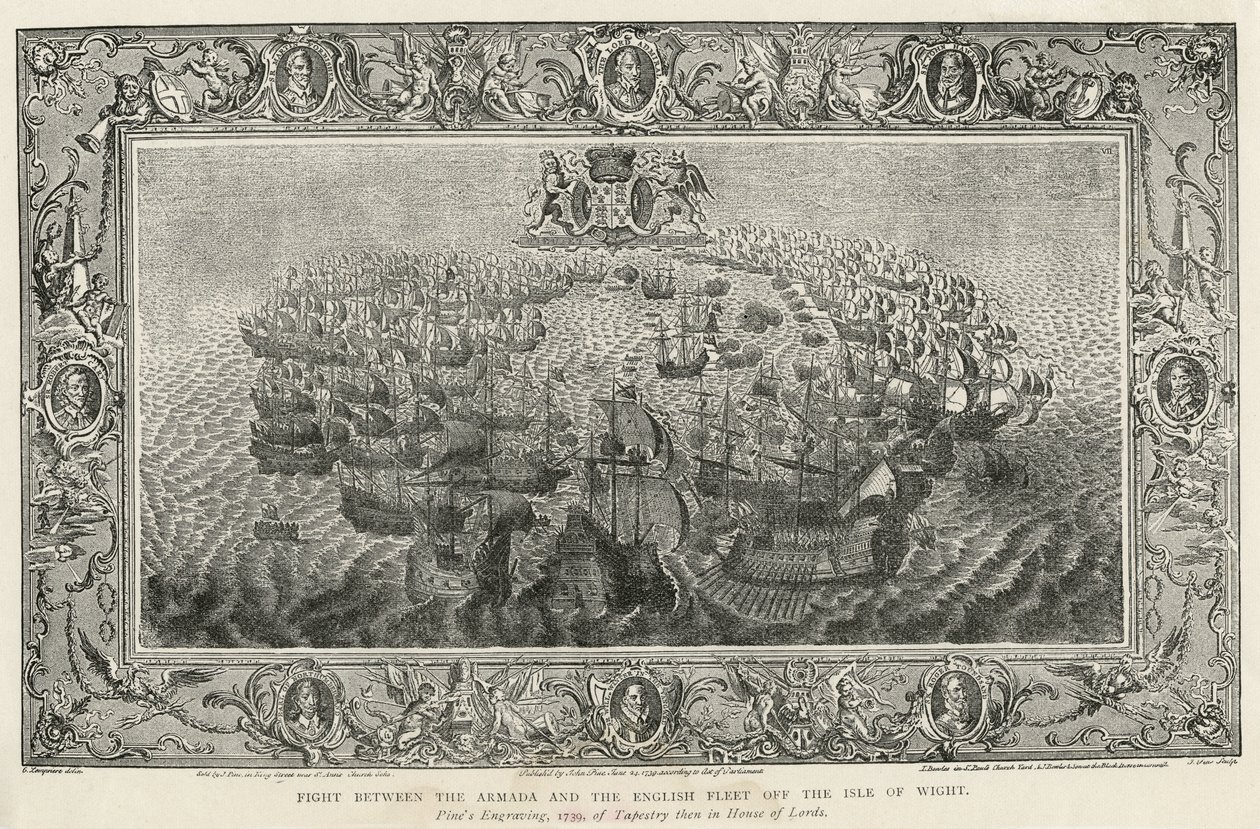 Harc az Armada és az angol flotta között Wight szigetén, 1739 alkotó: John Pine