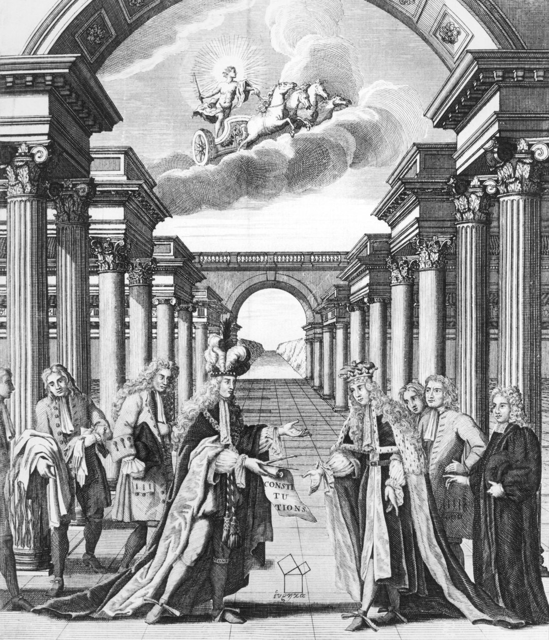 A szabadkőművesség alkotmányai James Andersontól, frontispiece, kiadó: John Senex és John Hook, London, 1723 alkotó: John Pine