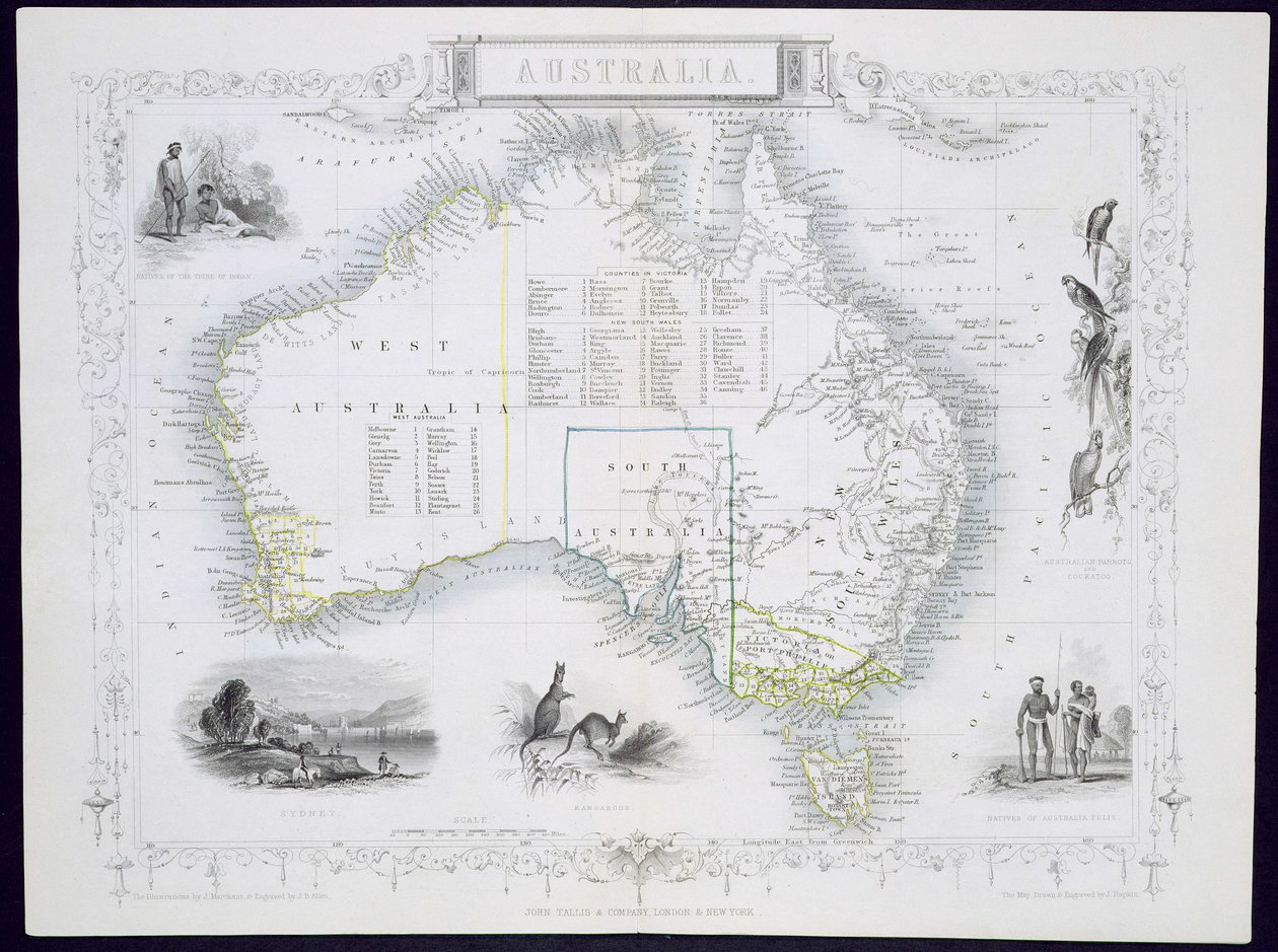 Ausztrália, a John Tallis und Co. által kiadott Világtérkép-sorozatból, London és New York, 1850-es évek alkotó: John Rapkin