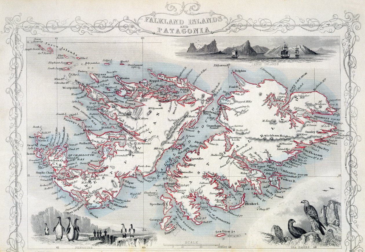 Falkland-szigetek és Patagónia, a John Tallis und Co. által kiadott világtérkép-sorozatból, New York és London, 1850-es évek alkotó: John Rapkin
