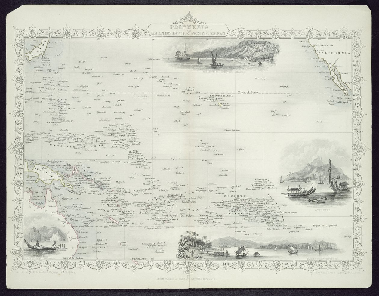 Polinézia vagy a Csendes-óceán szigetei, John Tallis und Co., New York és London, 1850-es évek világtérképeinek sorozatából alkotó: John Rapkin
