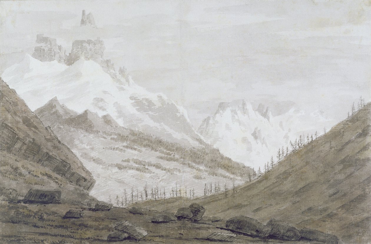 Chamonix és Martigny között, 1776 (grafit, toll és mosás papíron) alkotó: John Robert Cozens