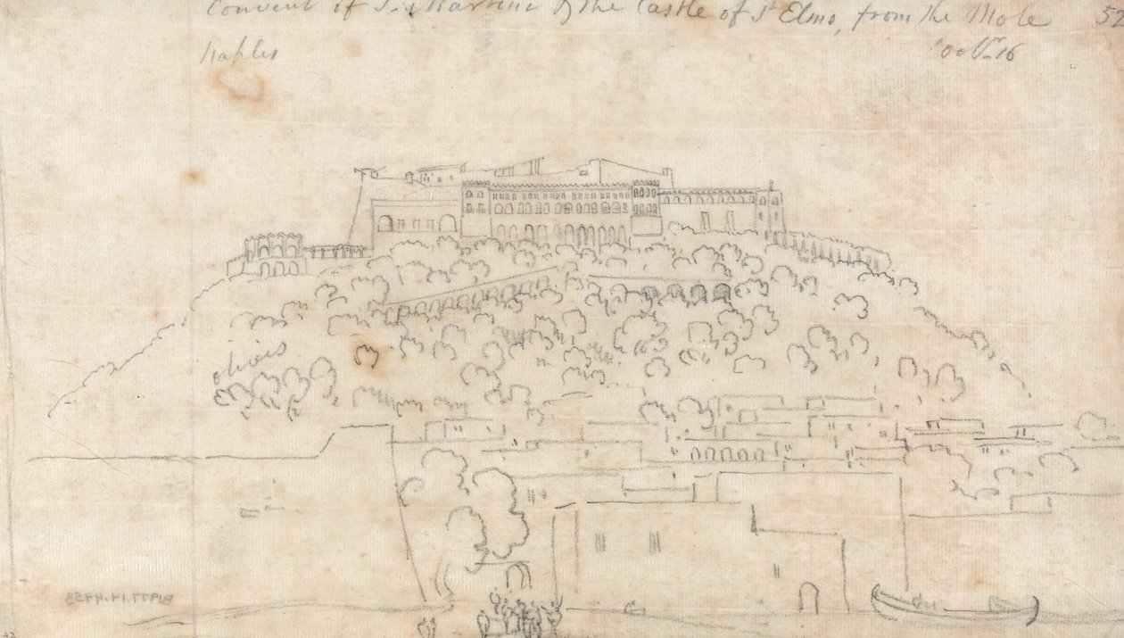 S. Martino és Castello di Sant Elmo kolostora a Mole -ból, Nápoly alkotó: John Robert Cozens