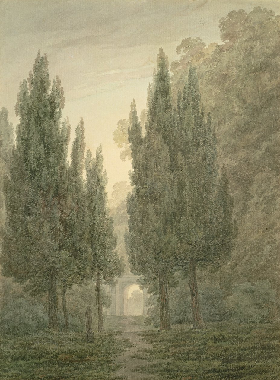 A Villa Pamphili kertjében (wc ceruza fölött, papírra) alkotó: John Robert Cozens