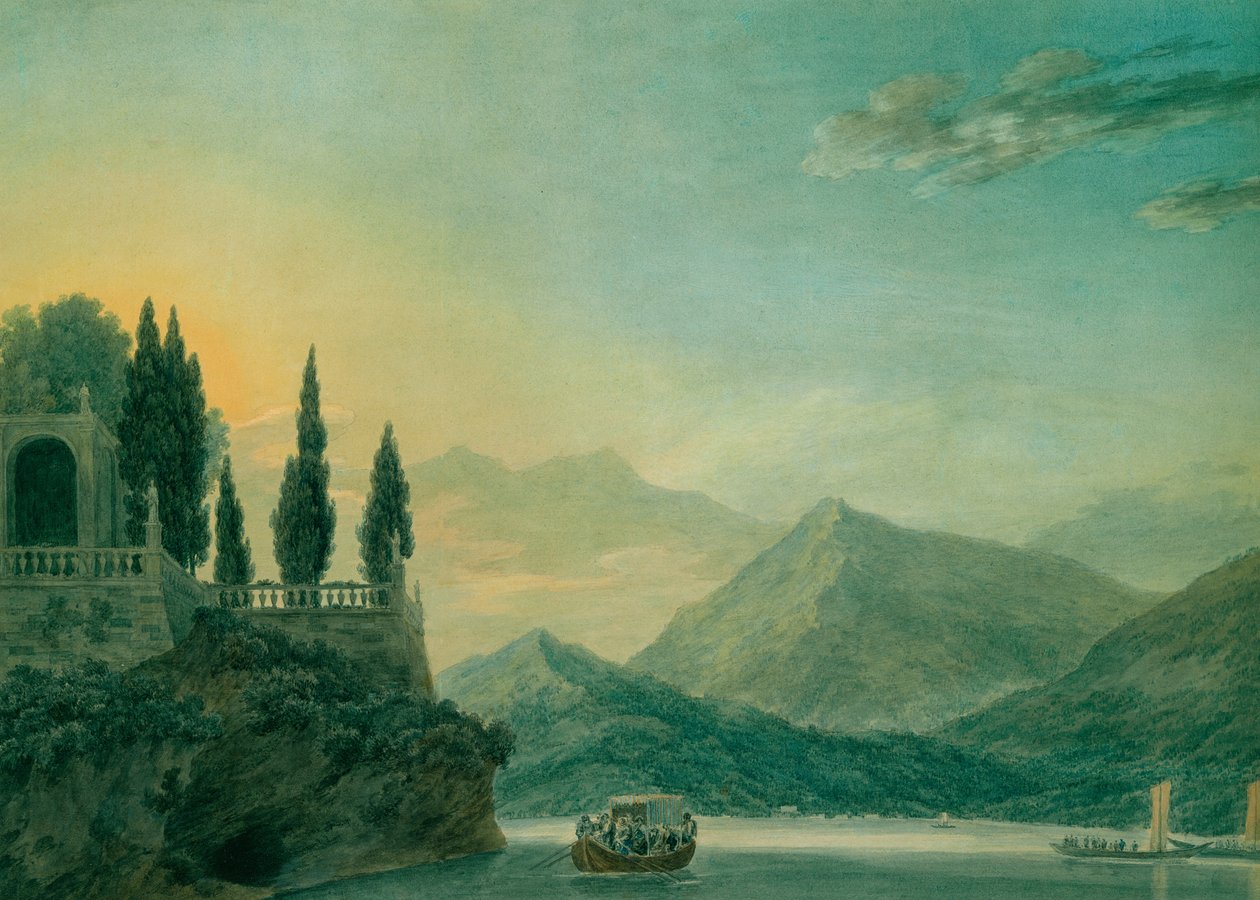 Isola Bella, Maggiore-tó, alkonyatkor alkotó: John Robert Cozens