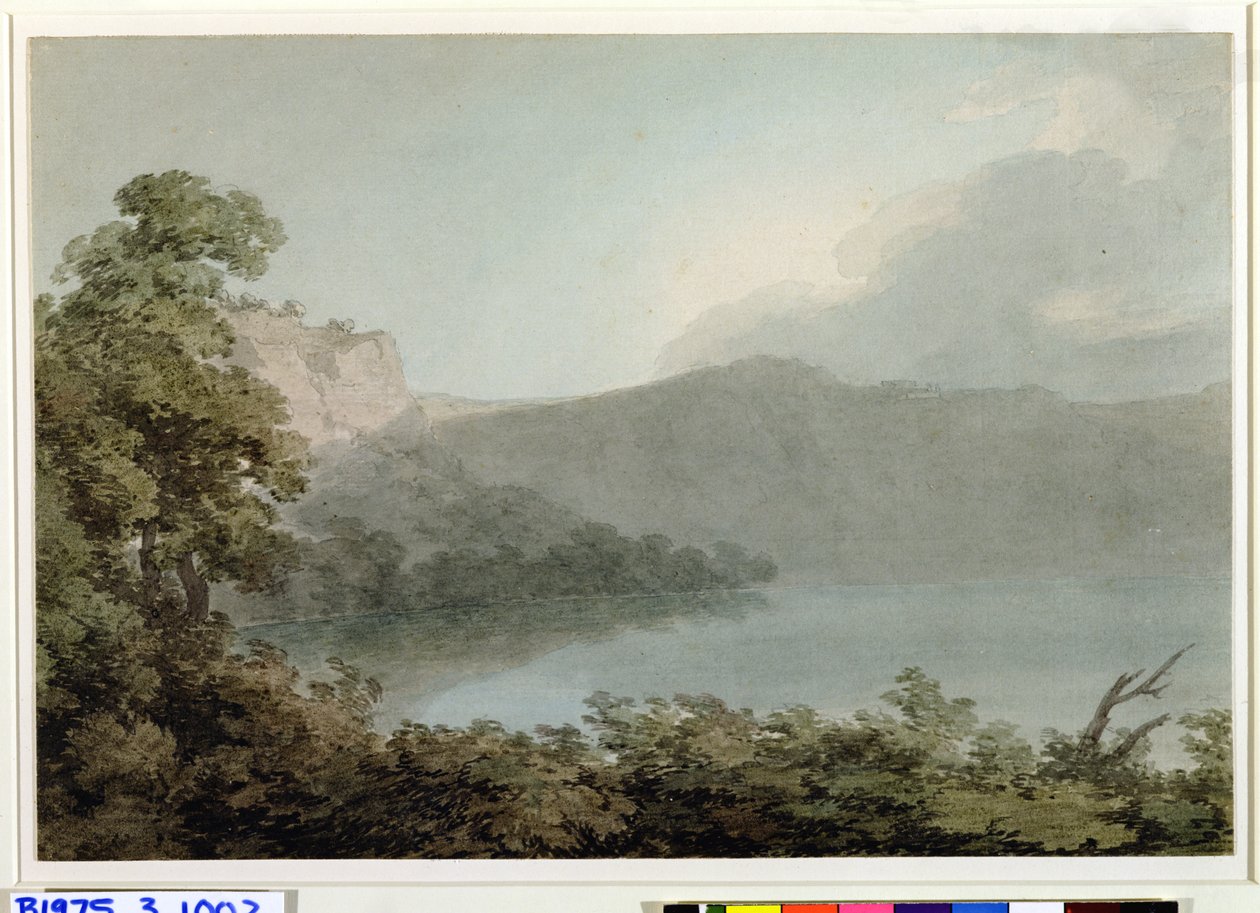 Vico-tó Róma és Firenze között, 1783 (grafit és wc nehéz papírra) alkotó: John Robert Cozens