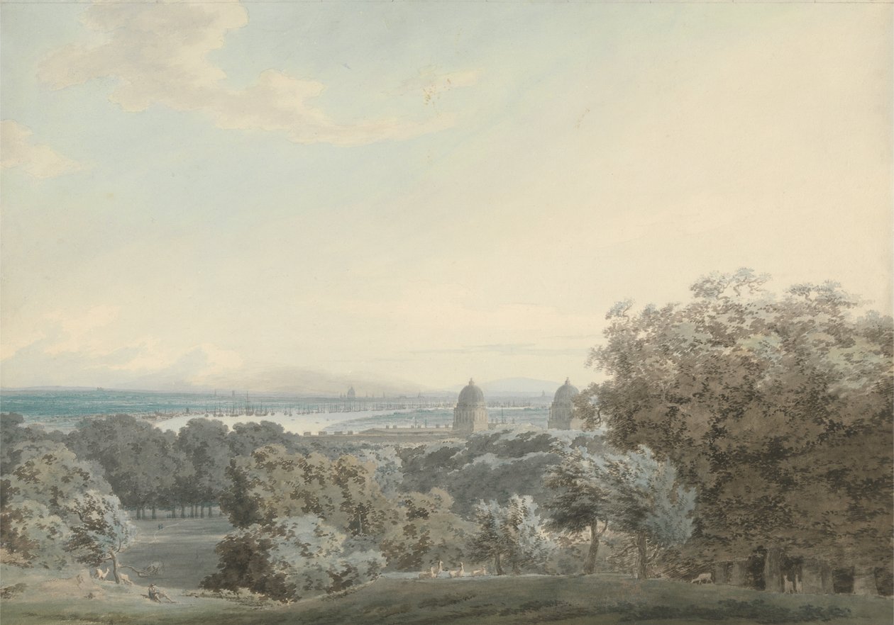 London a Greenwich Hill -ből alkotó: John Robert Cozens