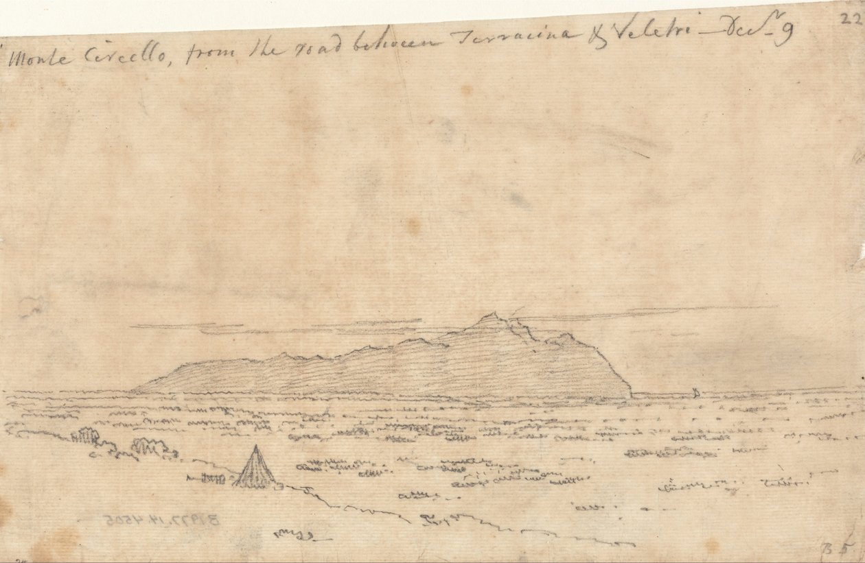 Monte Circeo a Terracina és Velletri közötti útról alkotó: John Robert Cozens