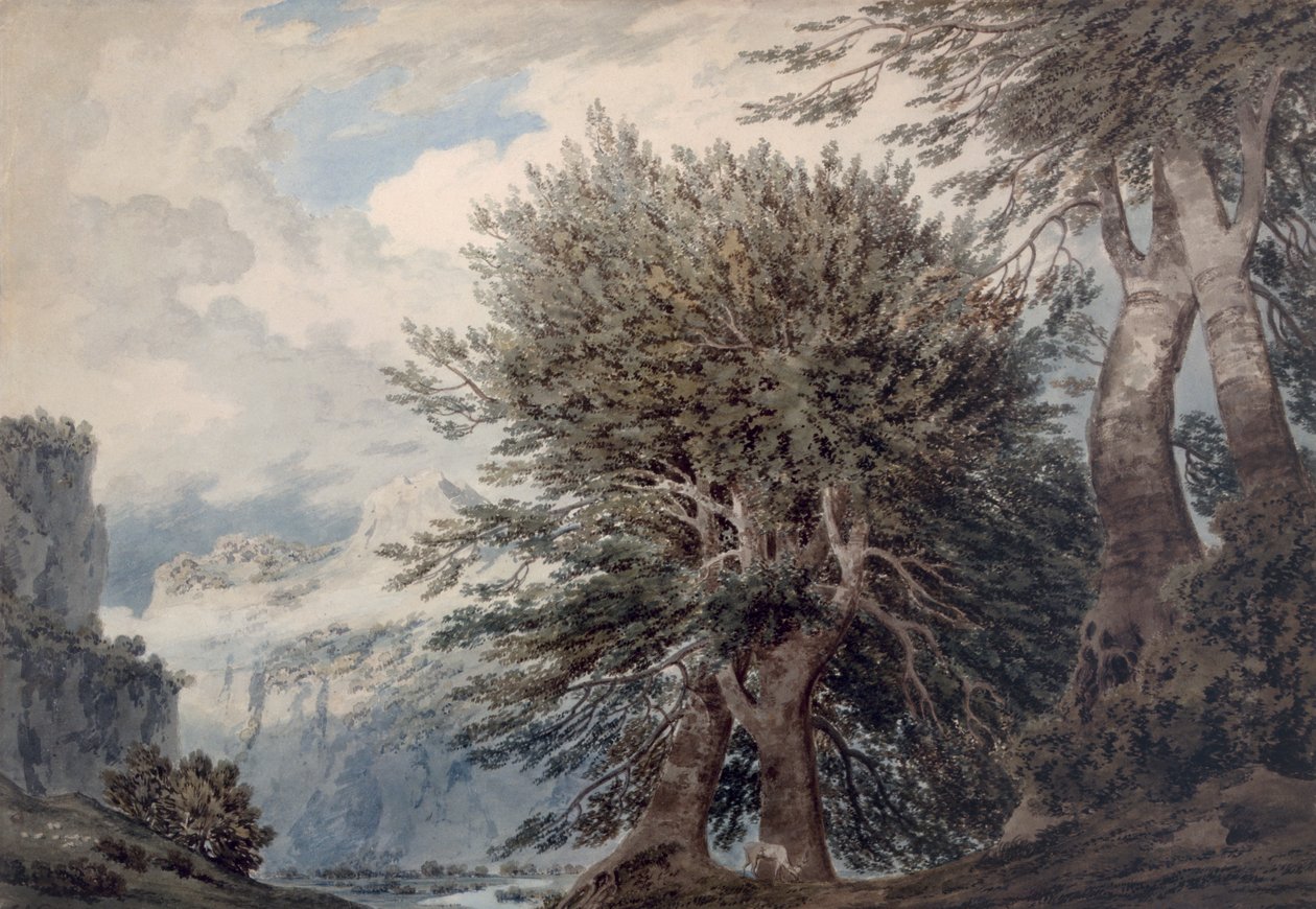 Hegyvidéki táj bükkösökkel, 1792 alkotó: John Robert Cozens