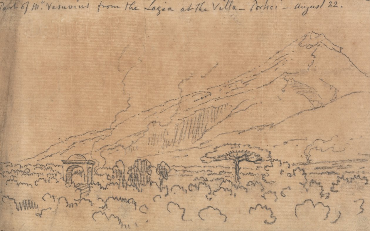 A Vezúv része a Loggiából a villában, Portici, augusztus 22 alkotó: John Robert Cozens