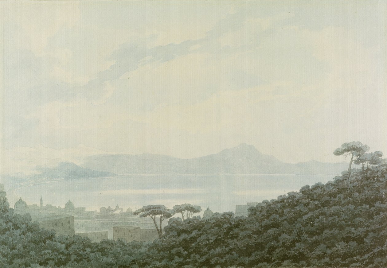 A Nápolyi-öböl Capodimonte-ból, Olaszországból, 1790 körül (wc ceruzával papíron) alkotó: John Robert Cozens