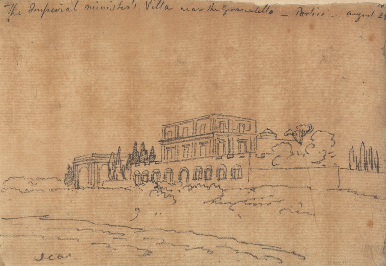 A császári lelkészek villa Granicello közelében, Portici, augusztus 28 alkotó: John Robert Cozens