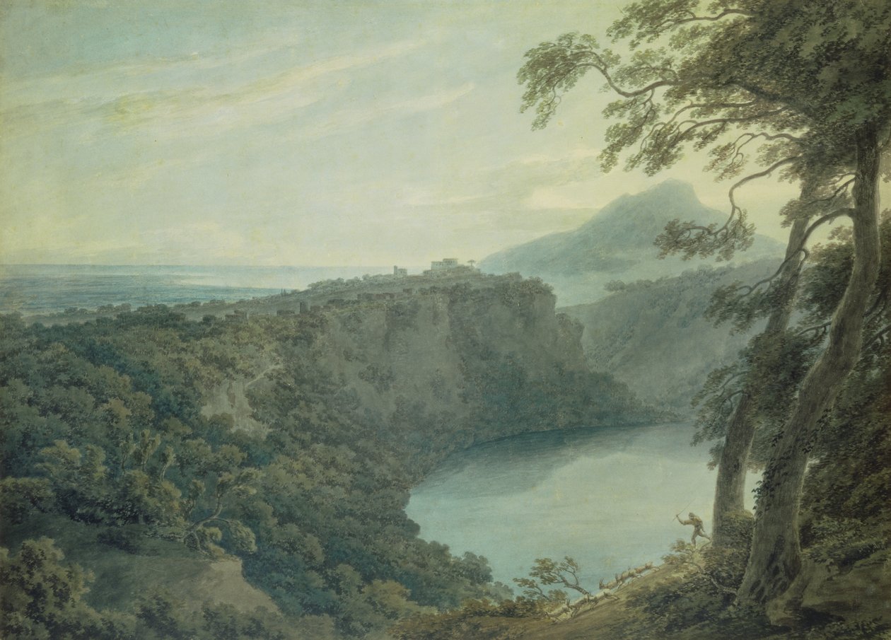 A Nemi-tó és Genzano városa, 18. század alkotó: John Robert Cozens