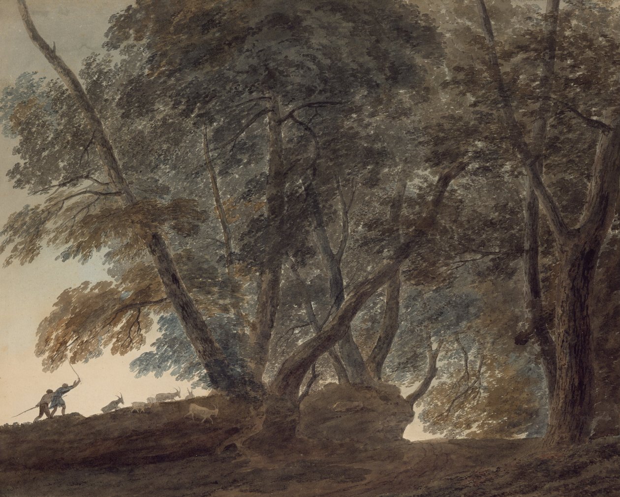 A kecskepásztor- Kilátás a Galleria di Sopra-ra az Albanói-tó felett alkotó: John Robert Cozens