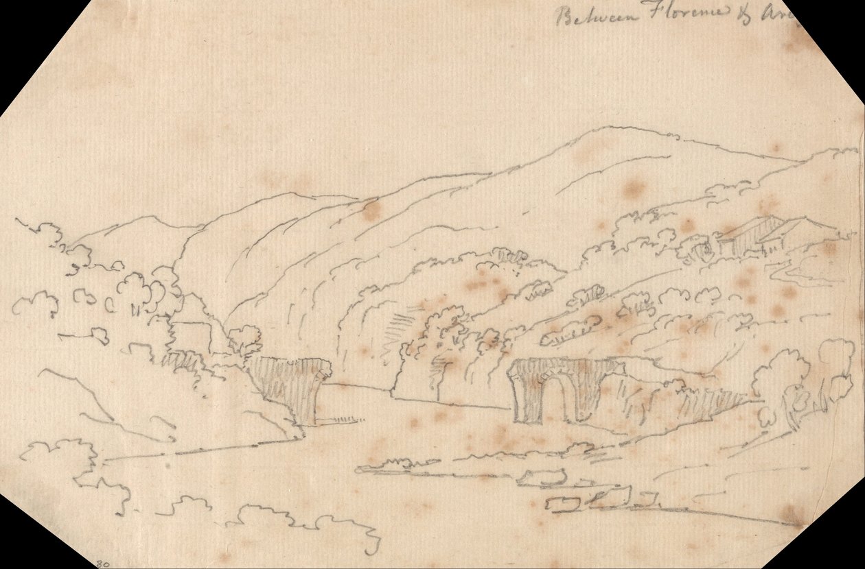 Kilátás az Arnóra Firenze és Arezzo között alkotó: John Robert Cozens