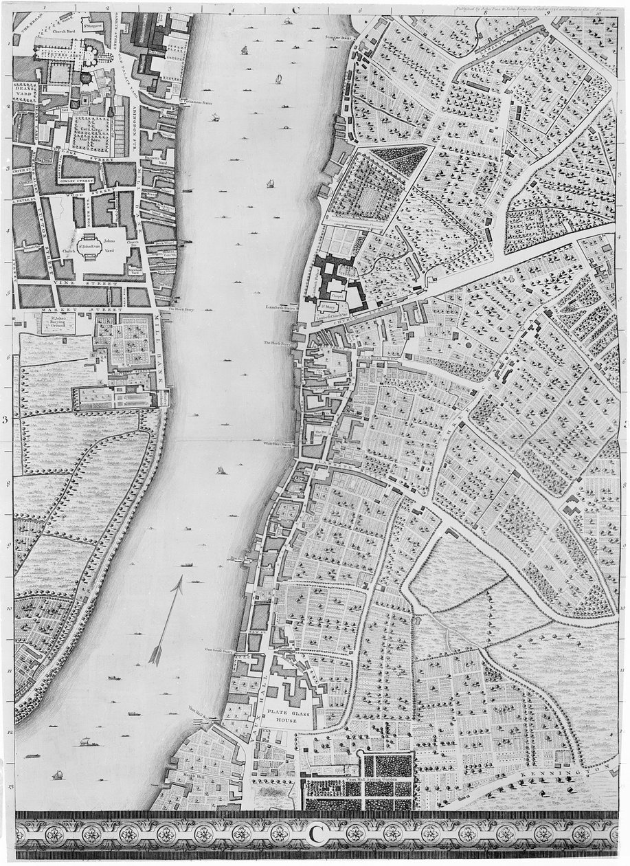 Lambeth és Vauxhall térképe, London, 1746 alkotó: John Rocque