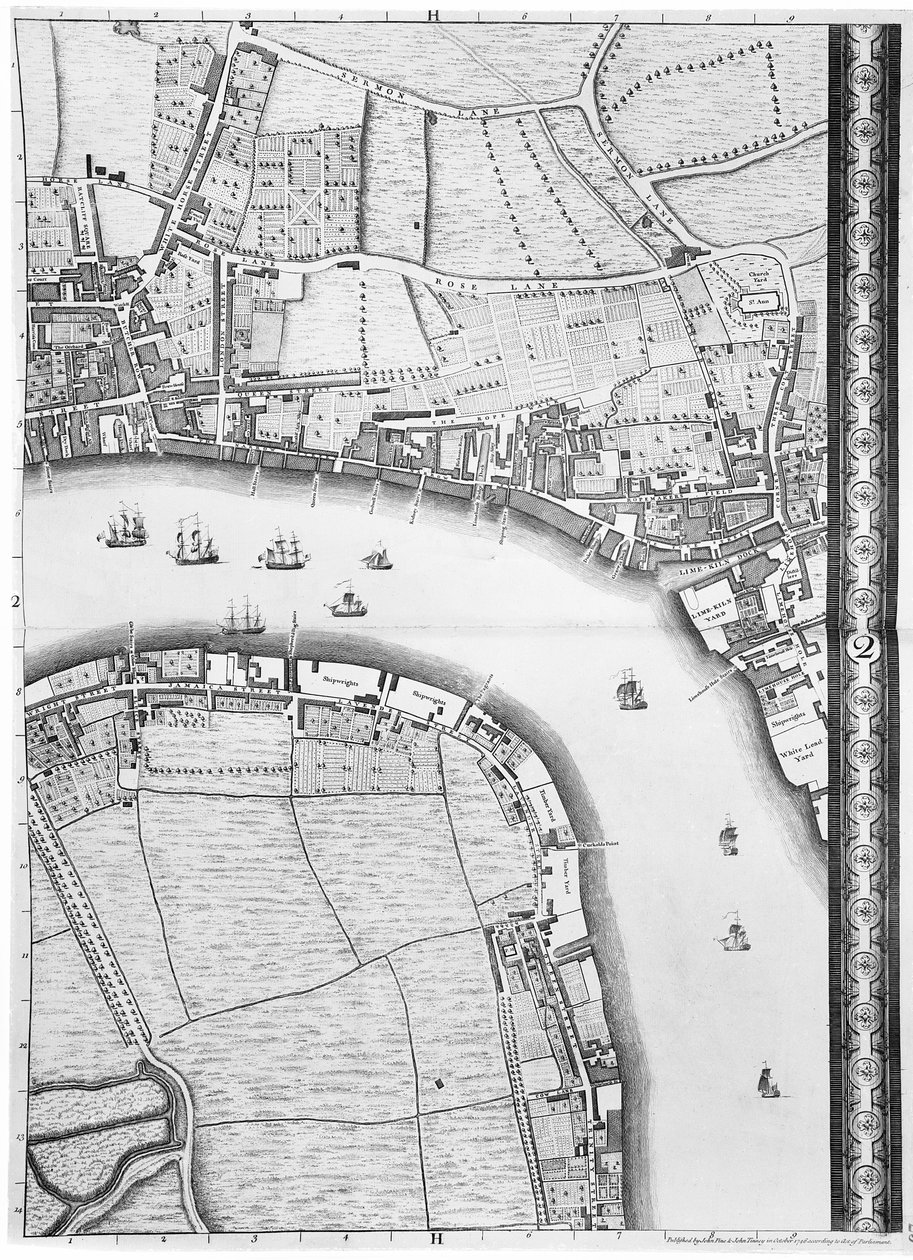 Limehouse és Rotherhithe térképe, London, 1746 alkotó: John Rocque
