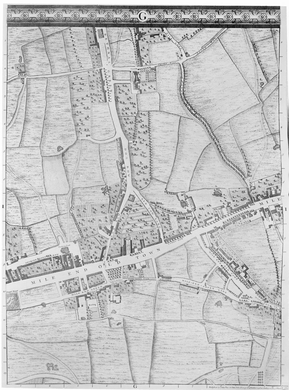 Mile End térképe, London, 1746 alkotó: John Rocque